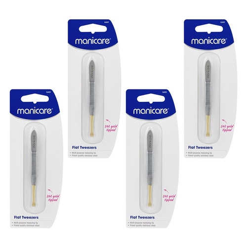 Manicare Flat Tweezers, Gold Tipped Pack of 4