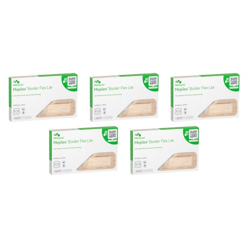 Molnlycke Mepilex Border Flex Lite Foam Dressing 5cm x 12.5cm Pack Bundle of 5