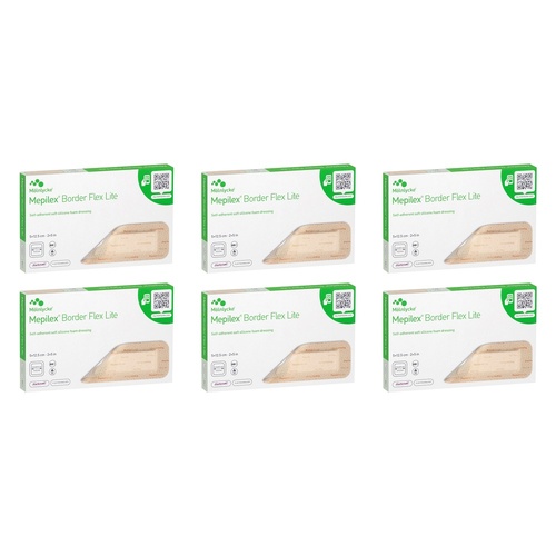Molnlycke Mepilex Border Flex Lite Foam Dressing 5cm x 12.5cm Pack Bundle of 6