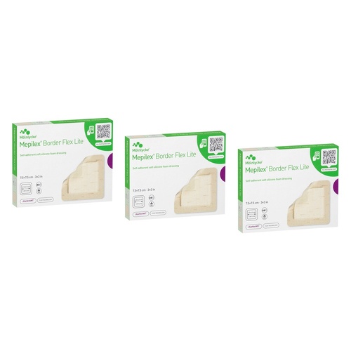 Molnlycke Mepilex Border Flex Lite Foam Dressing 7.5cm x 7.5cm 5 Bundle of 3