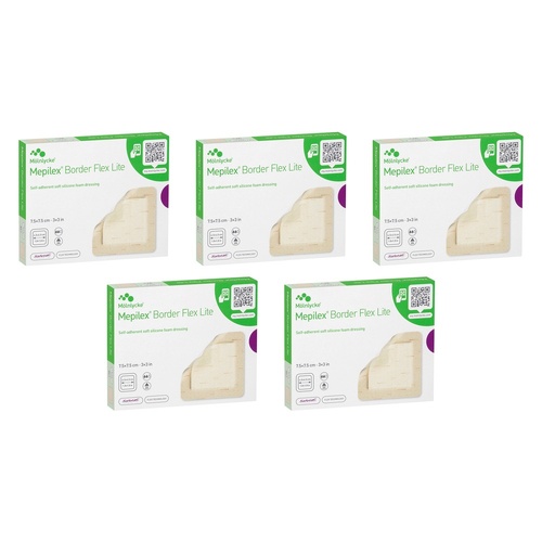Molnlycke Mepilex Border Flex Lite Foam Dressing 7.5cm x 7.5cm 5 Bundle of 5