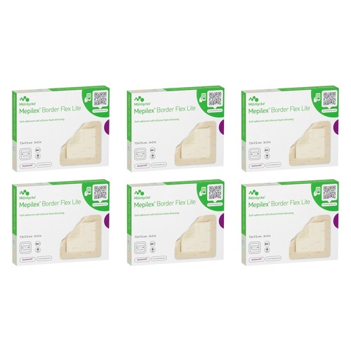 Molnlycke Mepilex Border Flex Lite Foam Dressing 7.5cm x 7.5cm 5 Bundle of 6