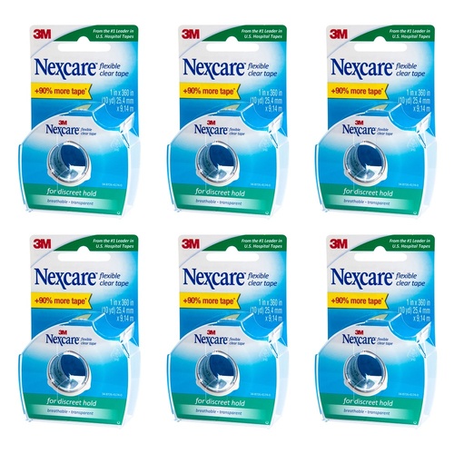 Nexcare Flexible Clear Tape Dispenser 25.4mm x 9.14m 1 Roll Pack of 6