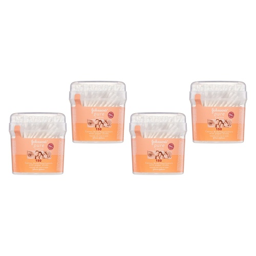Johnson's Pure Cotton Buds Applicators with Paper Sticks 150 Pack Bundle of 4