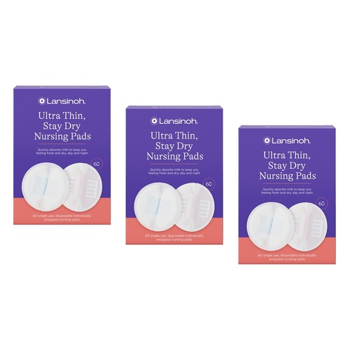 Lansinoh Ultra Thin Stay Dry Nursing Pads 60 Pack Bundle of 3