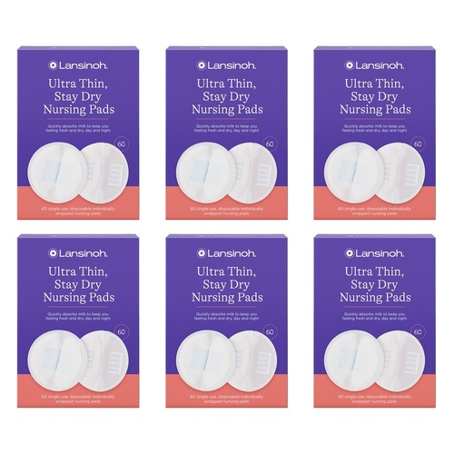 Lansinoh Ultra Thin Stay Dry Nursing Pads 60 Pack Bundle of 6