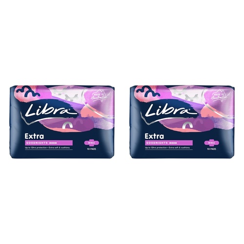 Libra Extra Goodnights Extra Long Pads with Wings 10 Pack x 6 Bundle of 2