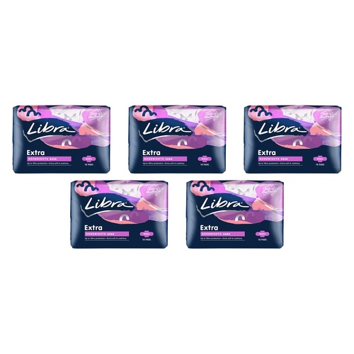 Libra Extra Goodnights Extra Long Pads with Wings 10 Pack x 6 Bundle of 5