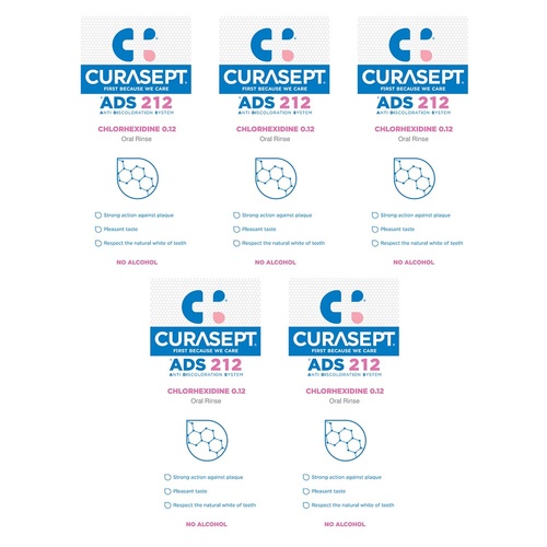 Curasept Chlorhexidine 0.12% Oral Rinse Mouthwash 200mL Pack of 5