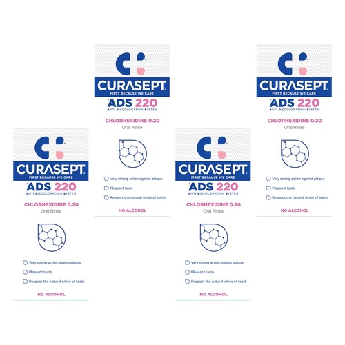 Curasept Chlorhexidine 0.20% Oral Rinse Mouthwash 200mL Pack of 4