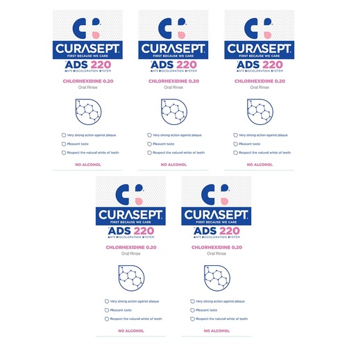 Curasept Chlorhexidine 0.20% Oral Rinse Mouthwash 200mL Pack of 5