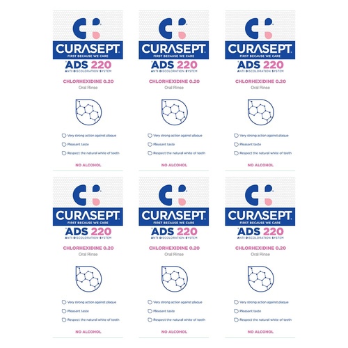 Curasept Chlorhexidine 0.20% Oral Rinse Mouthwash 200mL Pack of 6
