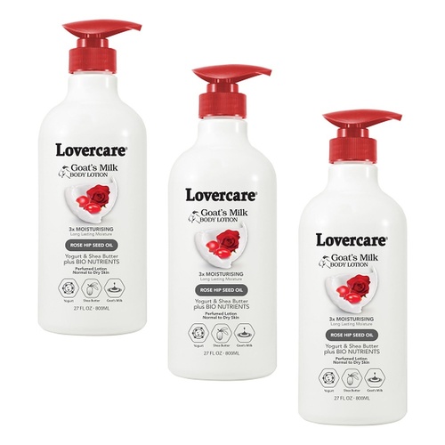 Lovercare Goat's Milk Body Lotion, Rose Hip Seed Oil, 800mL Pack of 3