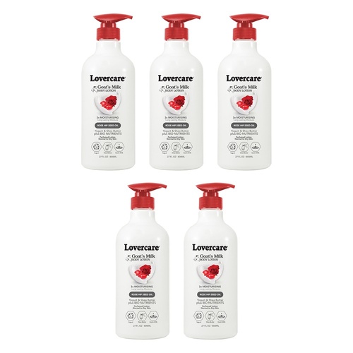 Lovercare Goat's Milk Body Lotion, Rose Hip Seed Oil, 800mL Pack of 5
