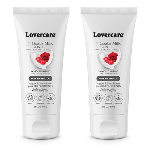 Lovercare Goat's Milk 2-in-1 Hand Cream & Body Lotion Rose Hip Seed Pack of 2