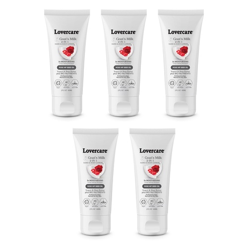 Lovercare Goat's Milk 2-in-1 Hand Cream & Body Lotion Rose Hip Seed Pack of 5