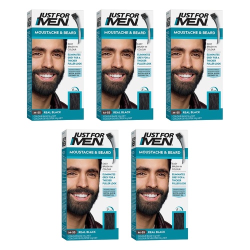 Just For Men Moustache & Beard Brush-In Colour Gel Real Black 28g Pack of 5