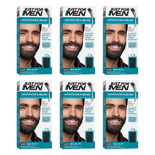 Just For Men Moustache & Beard Brush-In Colour Gel Real Black 28g Pack of 6