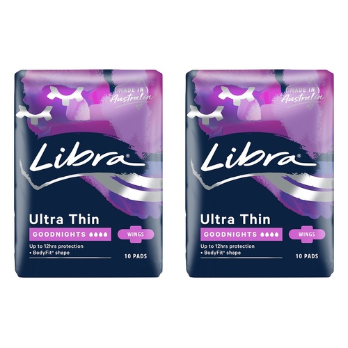 Libra Ultra Thin Goodnights Pads with Wings 10 Pack x 6 Bundle of 2