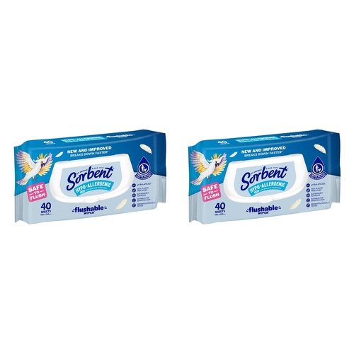 Sorbent Hypo-Allergenic Flushable Wipes 40 Pack x 14 Bundle of 2
