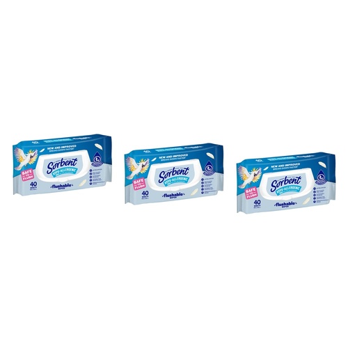 Sorbent Hypo-Allergenic Flushable Wipes 40 Pack x 14 Bundle of 3