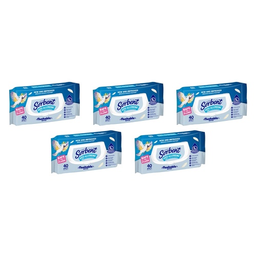 Sorbent Hypo-Allergenic Flushable Wipes 40 Pack x 14 Bundle of 5