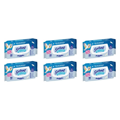 Sorbent Hypo-Allergenic Flushable Wipes 40 Pack x 14 Bundle of 6