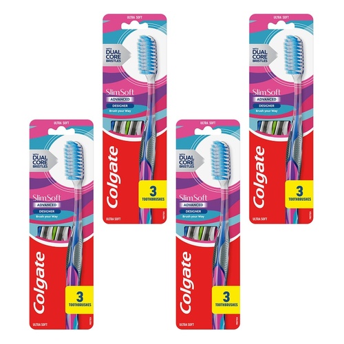 Colgate Slim Soft Advanced Ultra Soft Toothbrush 3 Pack Bundle of 4