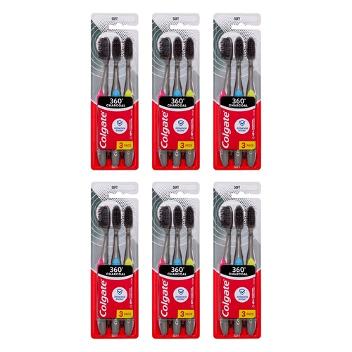 Colgate 360 Charcoal Soft Spiral Toothbrush 3 Pack Bundle of 6