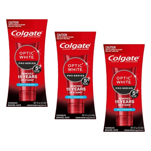 Colgate Optic White Pro Series Stain Prevention Toothpaste 80g x 6 Bundle of 3