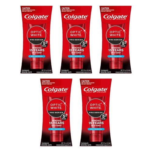 Colgate Optic White Pro Series Stain Prevention Toothpaste 80g x 6 Bundle of 5