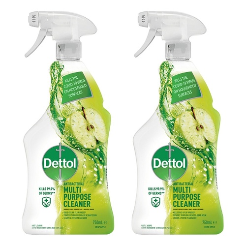 Dettol Antibacterial Multipurpose Cleaner Spray Crisp Apple 750mL Pack of 2
