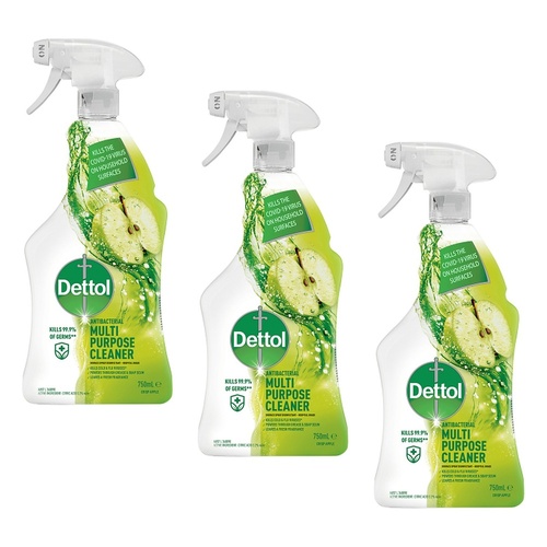 Dettol Antibacterial Multipurpose Cleaner Spray Crisp Apple 750mL Pack of 3