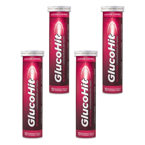 GlucoHit Glucose 4mg Raspberry Tube 10 Tablets Pack of 4