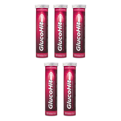 GlucoHit Glucose 4mg Raspberry Tube 10 Tablets Pack of 5