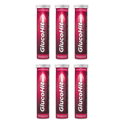 GlucoHit Glucose 4mg Raspberry Tube 10 Tablets Pack of 6