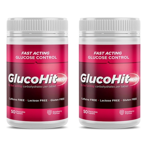 GlucoHit Glucose 4mg Raspberry Bottle 50 Tablets Pack of 2
