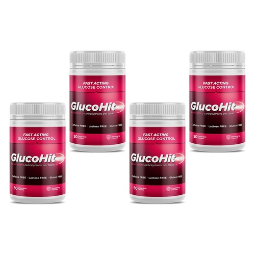 GlucoHit Glucose 4mg Raspberry Bottle 50 Tablets Pack of 4