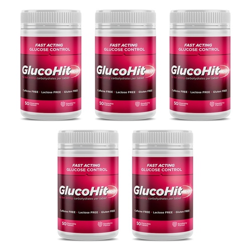 GlucoHit Glucose 4mg Raspberry Bottle 50 Tablets Pack of 5
