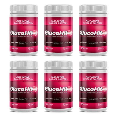 GlucoHit Glucose 4mg Raspberry Bottle 50 Tablets Pack of 6