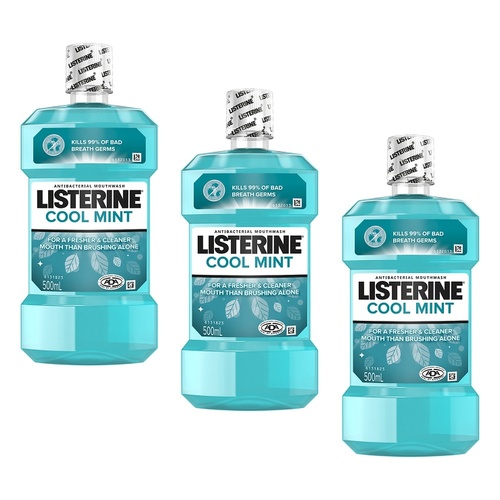 Listerine Coolmint Antibacterial Mouthwash 500mL Pack of 3