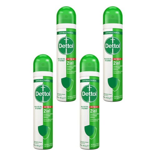 Dettol 2in1 On The Go Hand & Surface Sanitiser Spray 90mL Pack of 4