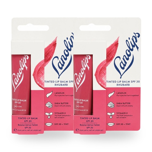 Lanolips Tinted Lip Balm SPF 30 Rhubarb 12.5g Hydrating Lip Care Pack of 2