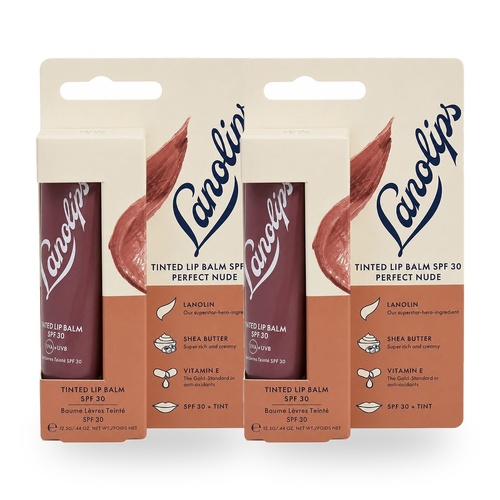 Lanolips Tinted Lip Balm SPF 30 Perfect Nude 12.5g Hydrating Lip Care Pack of 2