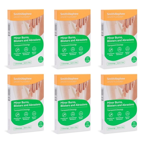 Opsite Flexigrid Waterproof Film Dressing 6cm x 7cm 5 Pack Bundle of 6