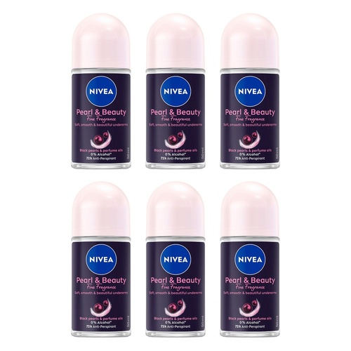 NIVEA Pearl & Beauty 72h Anti-Perspirant 50mL Pack of 6