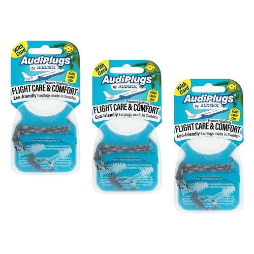 Audiplugs Flight Care & Comfort Earplugs Pack of 3
