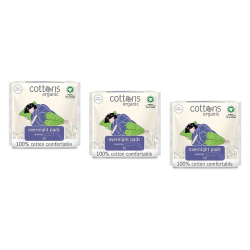 Cottons Overnight Pads 10 Pack x 6 Bundle of 3