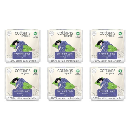 Cottons Overnight Pads 10 Pack x 6 Bundle of 6