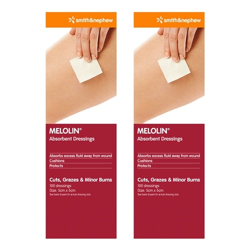 Melolin Absorbent Wound Pad 5cm x 5cm 100 Pack Bundle of 2